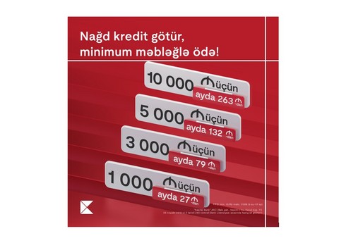 "Kapital Bank"dan nağd pul kreditinə minimum ödəniş fürsəti