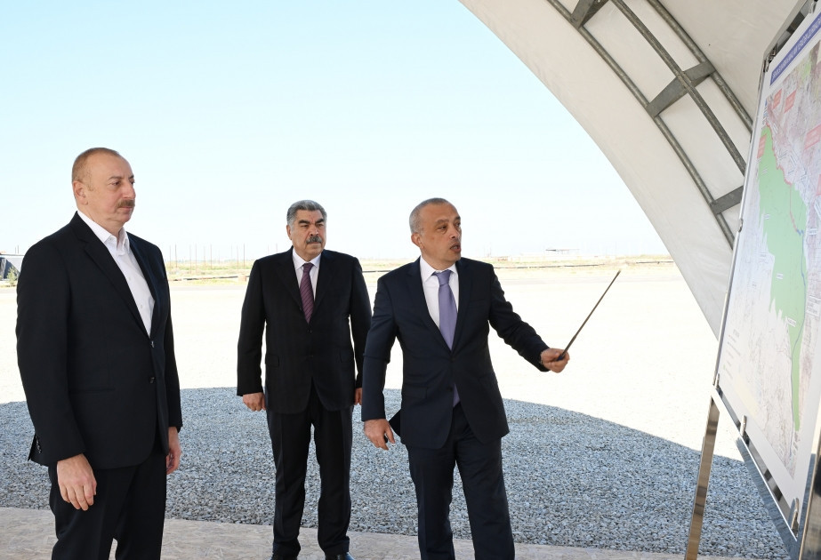 Prezident Şirvan suvarma kanalının təməlini qoyub, çıxış edib
